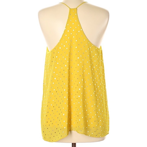Sunny yellow top with silver polka dots L - Picture 2 of 6